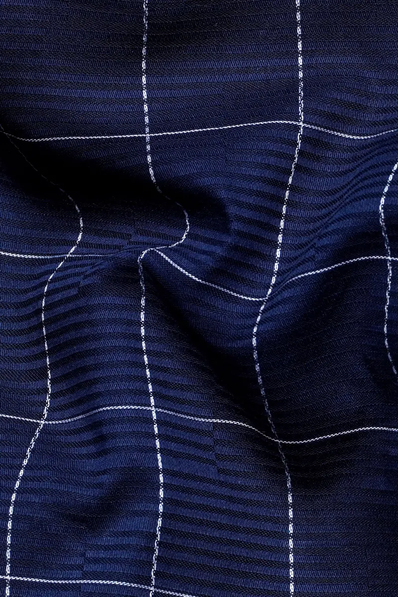 Midnight Blue Windowpane Dobby Textured Premium Giza Cotton Shirt 2