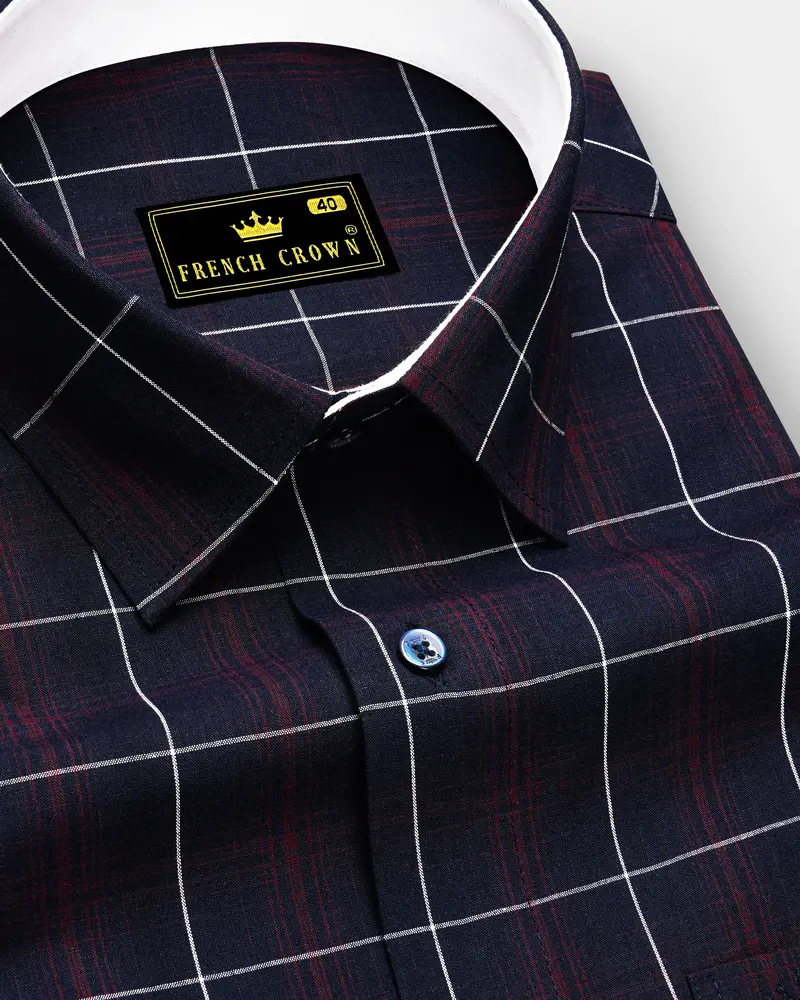 Midnight Blue With Barossa Wine Windowpane Premium Cotton Shirt 1