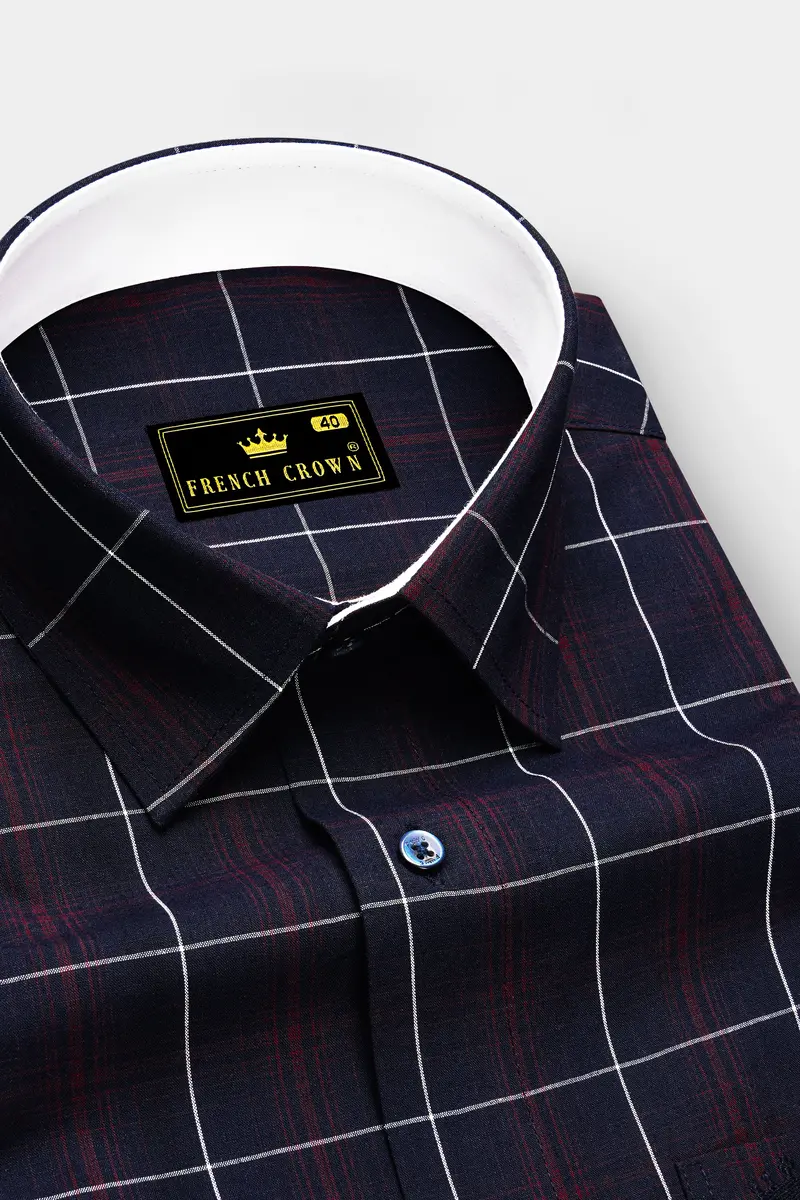 Midnight Blue With Barossa Wine Windowpane Premium Cotton Shirt 2