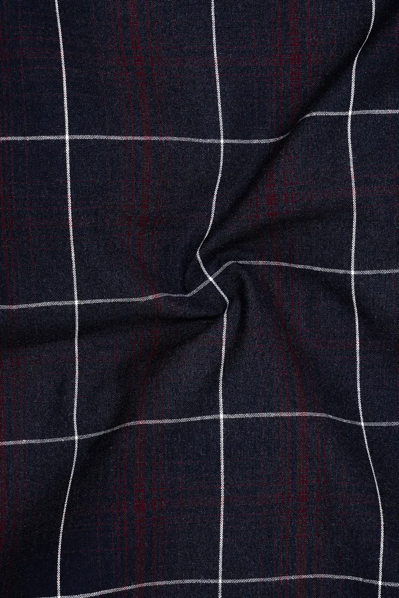 Midnight Blue With Barossa Wine Windowpane Premium Cotton Shirt 3