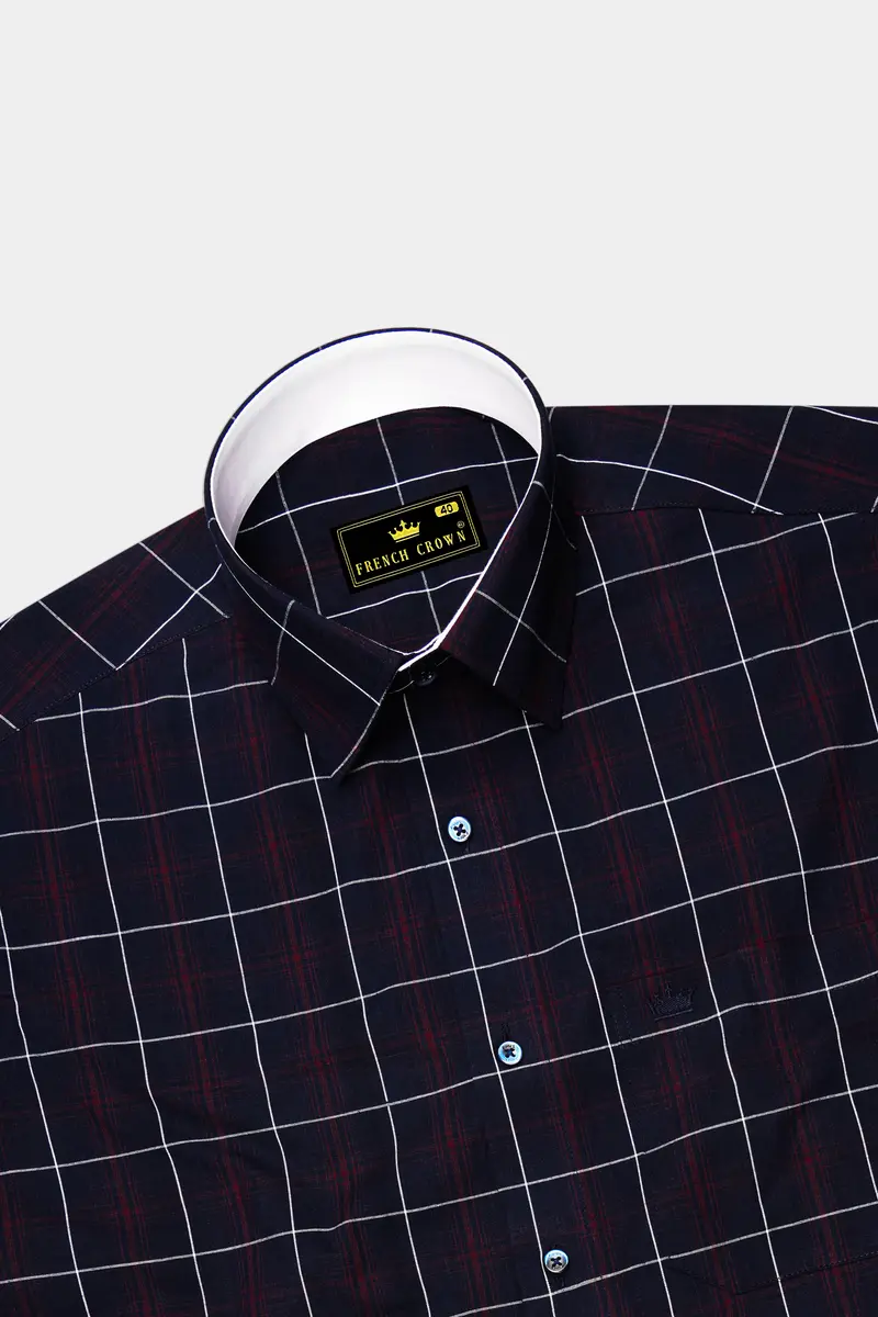 Midnight Blue With Barossa Wine Windowpane Premium Cotton Shirt 5
