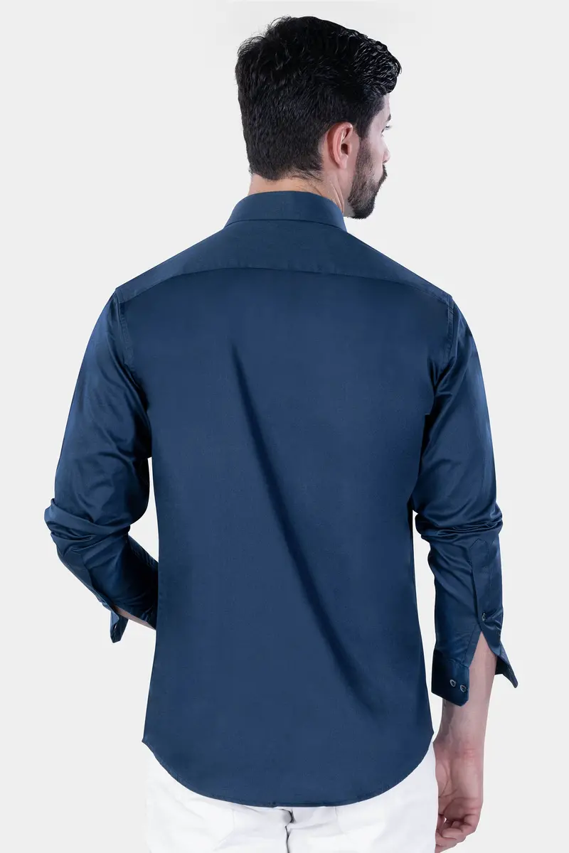 Midnight Blue With Crown Embroidered Subtle Sheen Super Soft Premium Cotton Designer Shirt 9