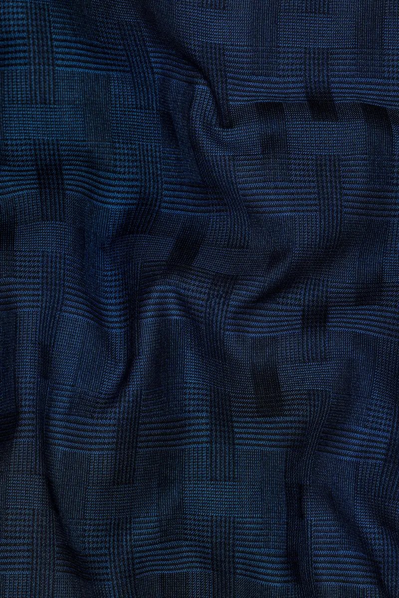 Midnight Blue With Nile Blue Jacquard Textured Double Breasted Blazer 3