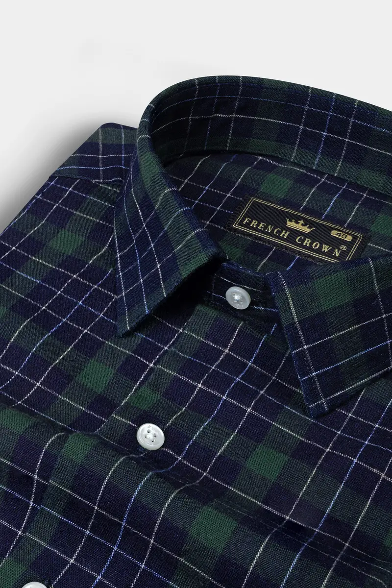 Midnight Blue With Plantation Green Plaid Oxford Shirt 1