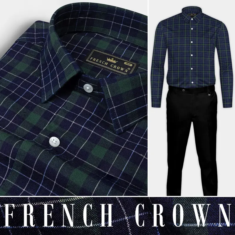 Midnight Blue With Plantation Green Plaid Oxford Shirt 10