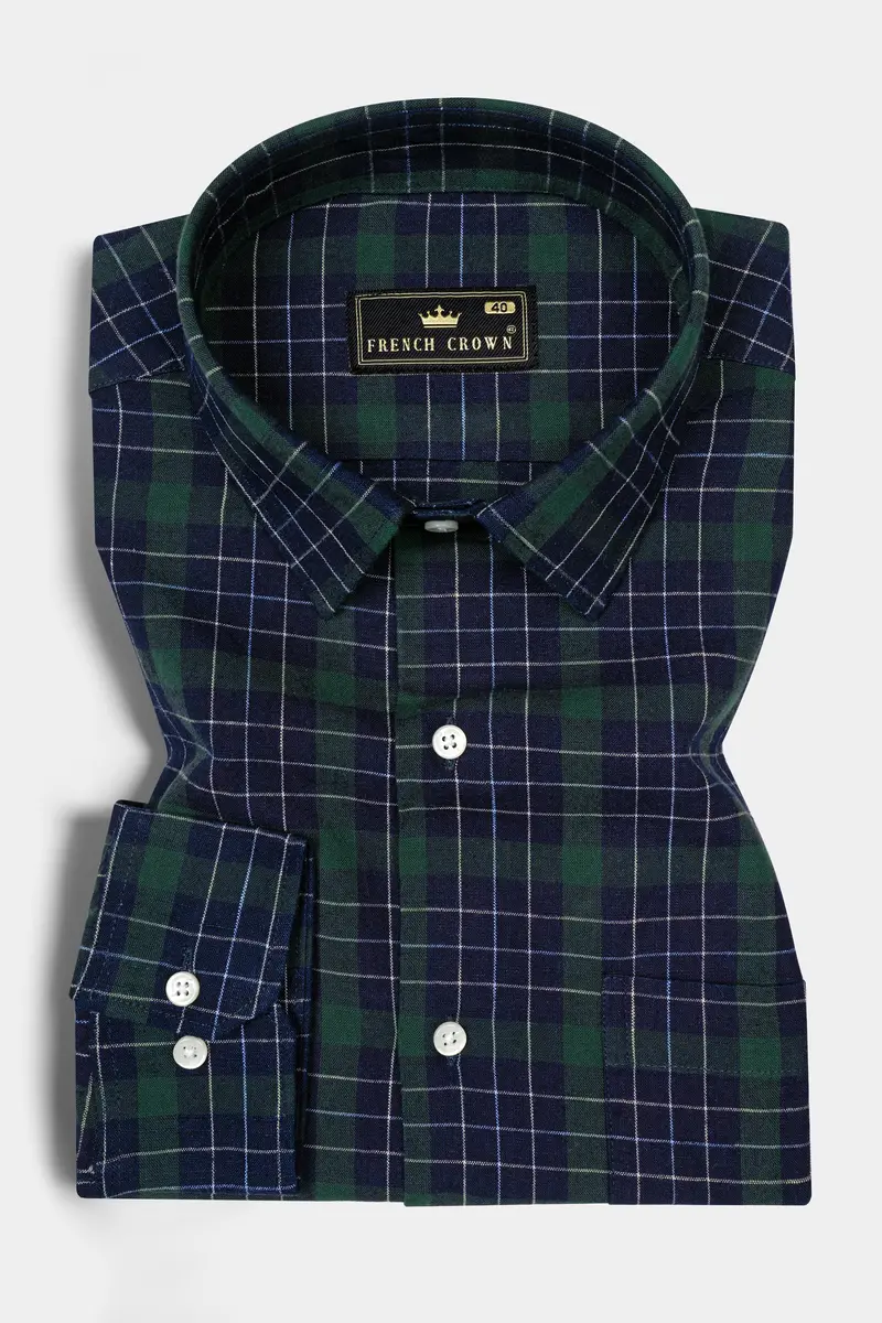 Midnight Blue With Plantation Green Plaid Oxford Shirt 3