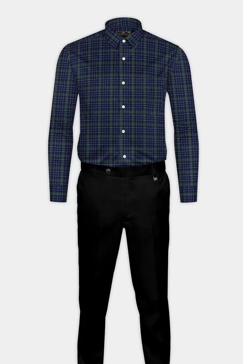 Midnight Blue With Plantation Green Plaid Oxford Shirt 6