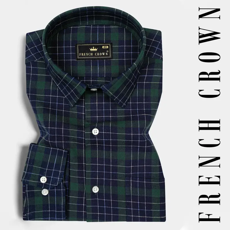 Midnight Blue With Plantation Green Plaid Oxford Shirt 7