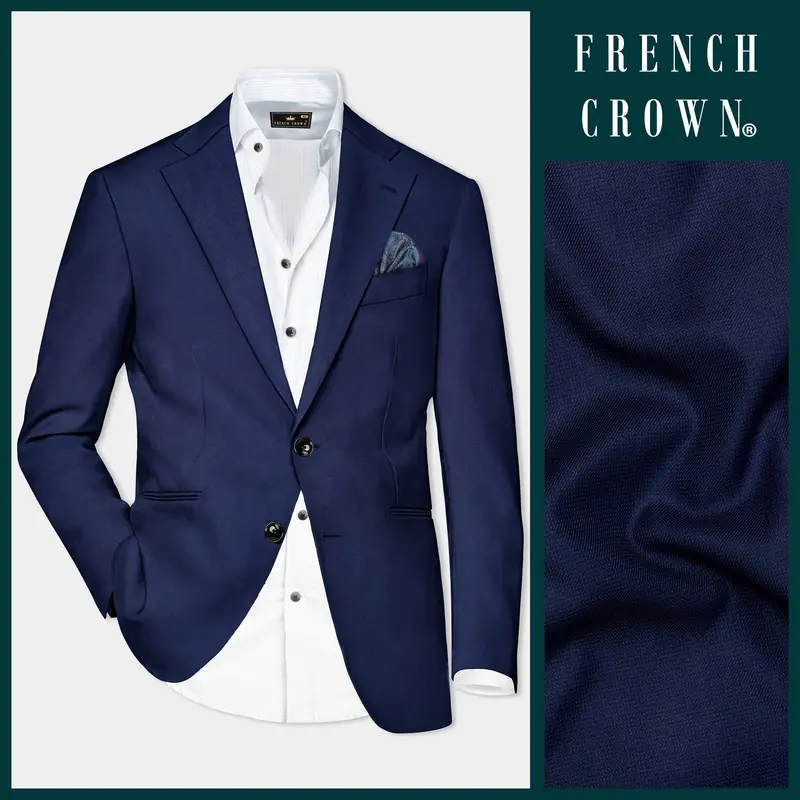 Midnight Blue Wool Rich Single Breasted Blazer 1