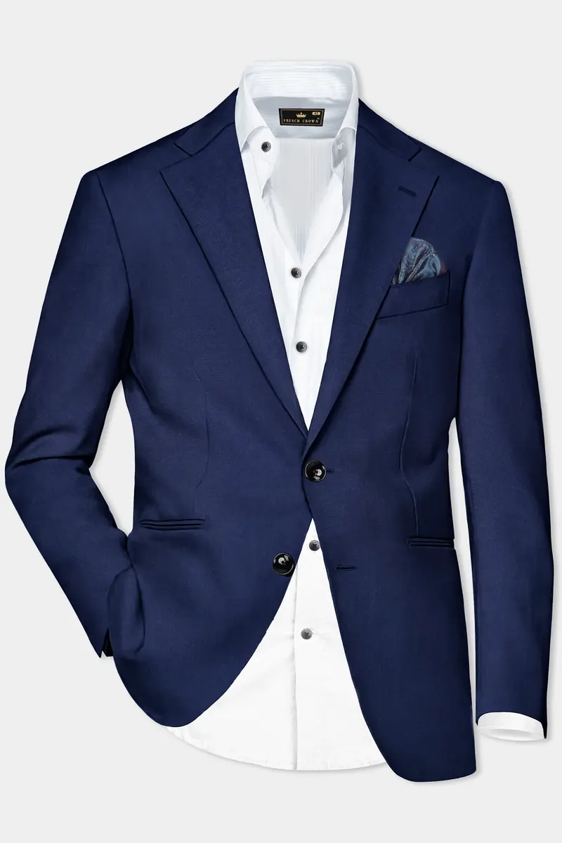 Midnight Blue Wool Rich Single Breasted Blazer 2