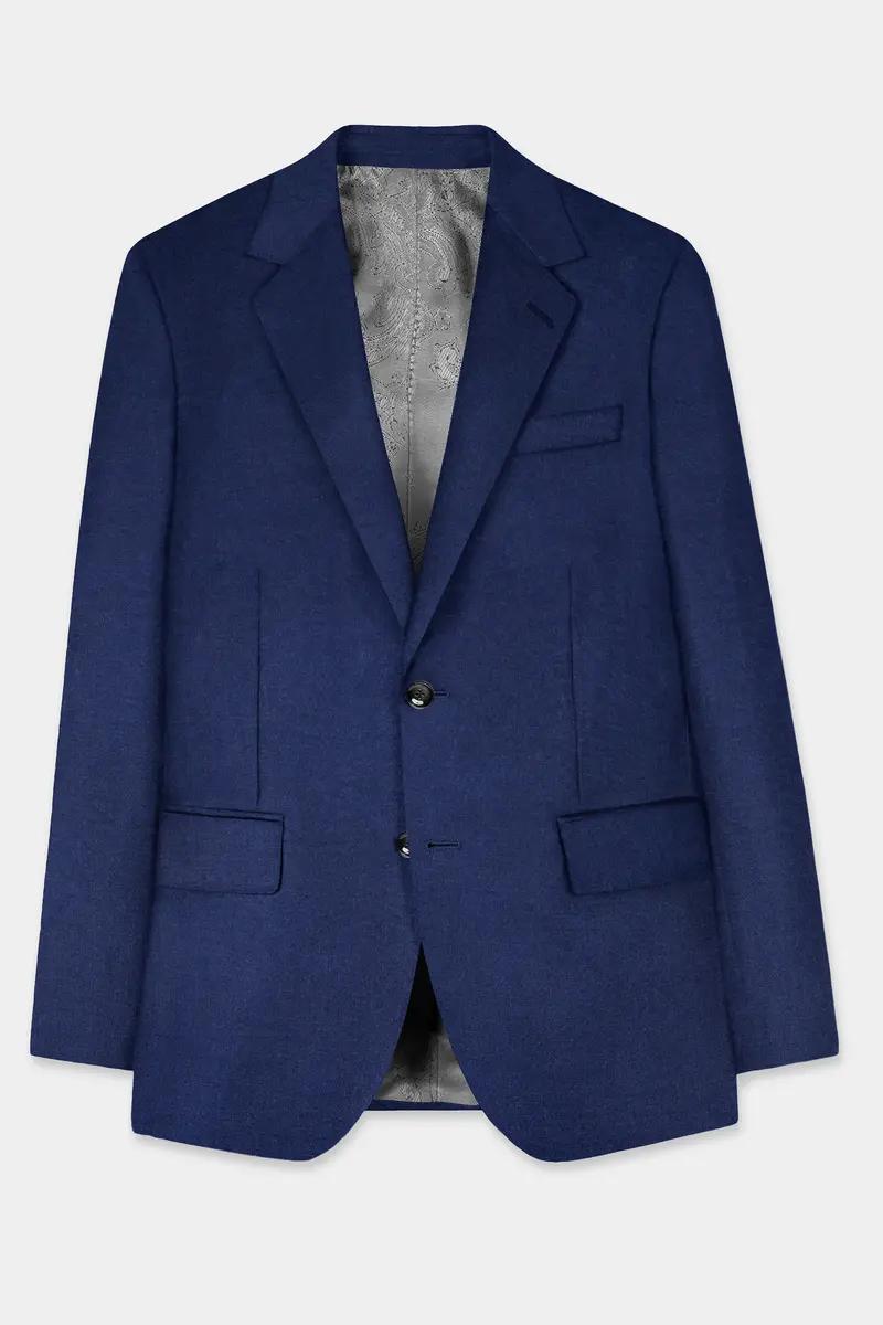Midnight Blue Wool Rich Single Breasted Blazer 5