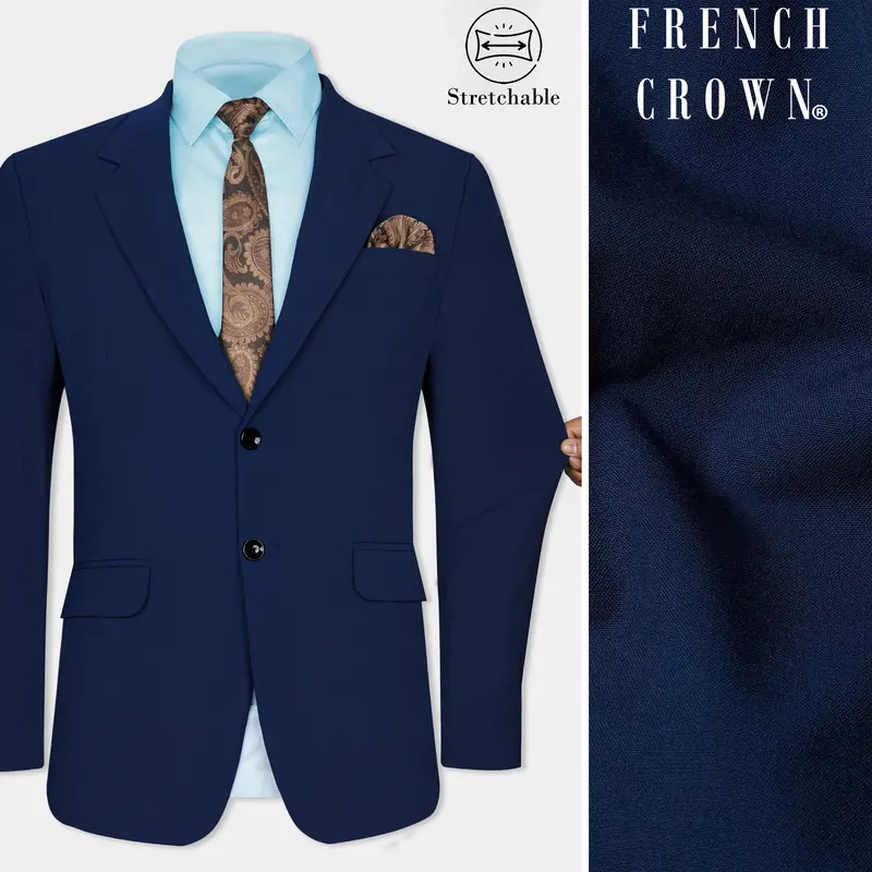 Midnight Blue Wool Rich Stretchable Traveler Blazer 1
