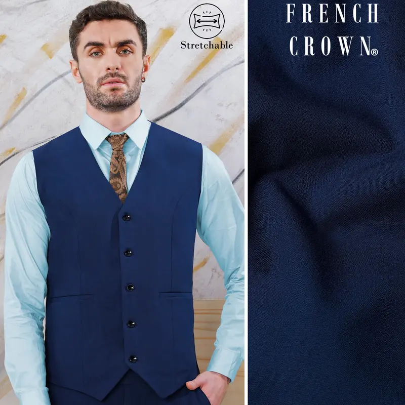 Midnight Blue Wool Rich Stretchable Traveler Waistcoat 1