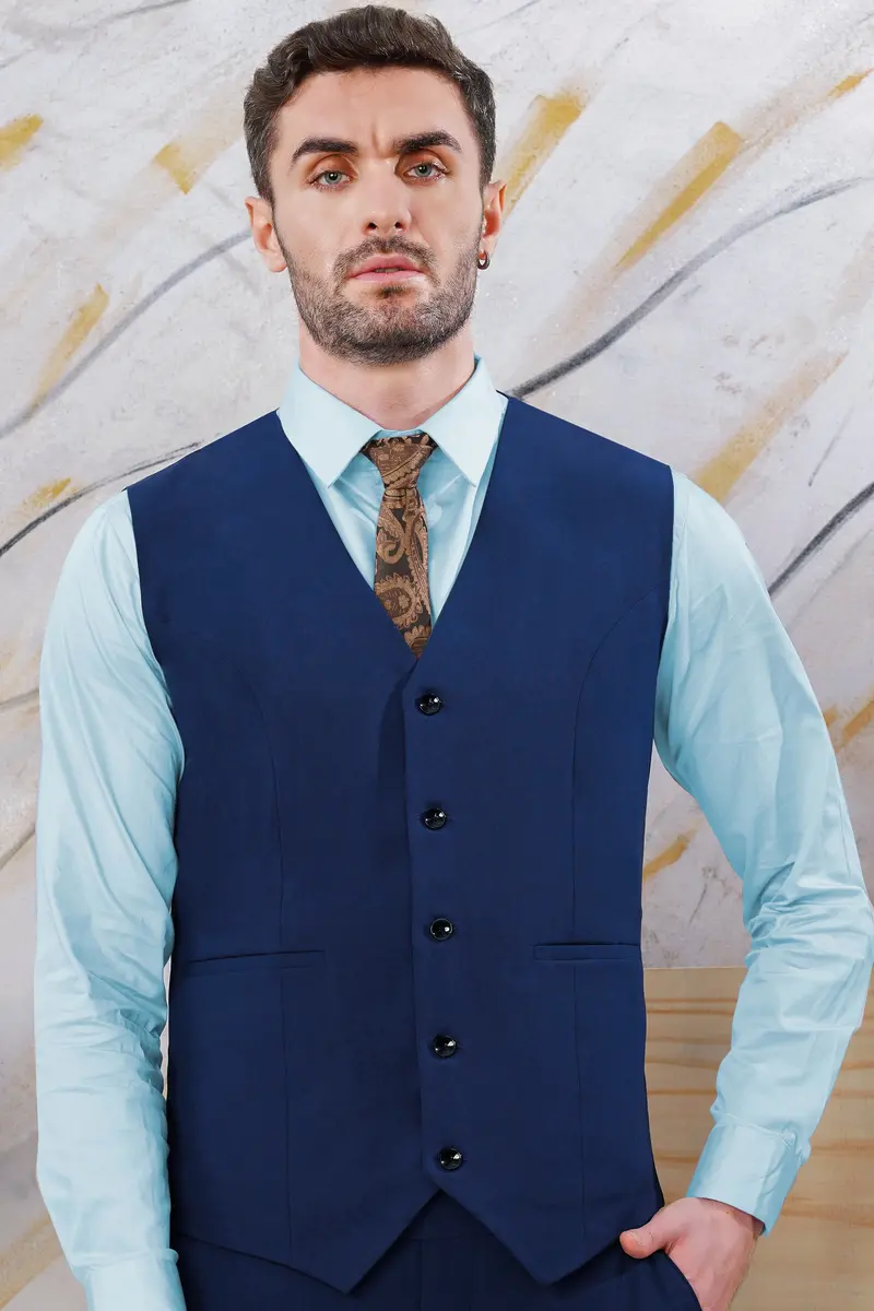 Midnight Blue Wool Rich Stretchable Traveler Waistcoat 2