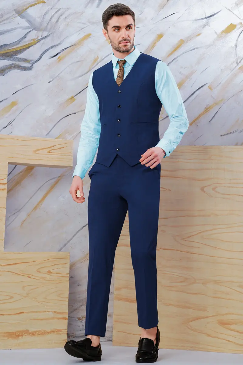Midnight Blue Wool Rich Stretchable Traveler Waistcoat 5