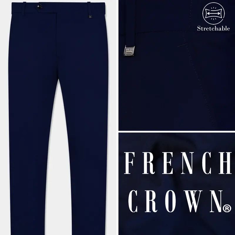 Midnight Blue Wool Rich Stretchable Waistband Pant 1