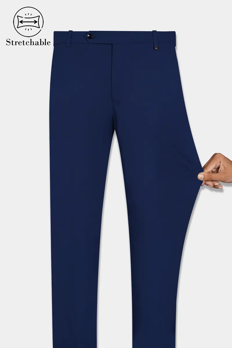 Midnight Blue Wool Rich Stretchable Waistband Pant 2
