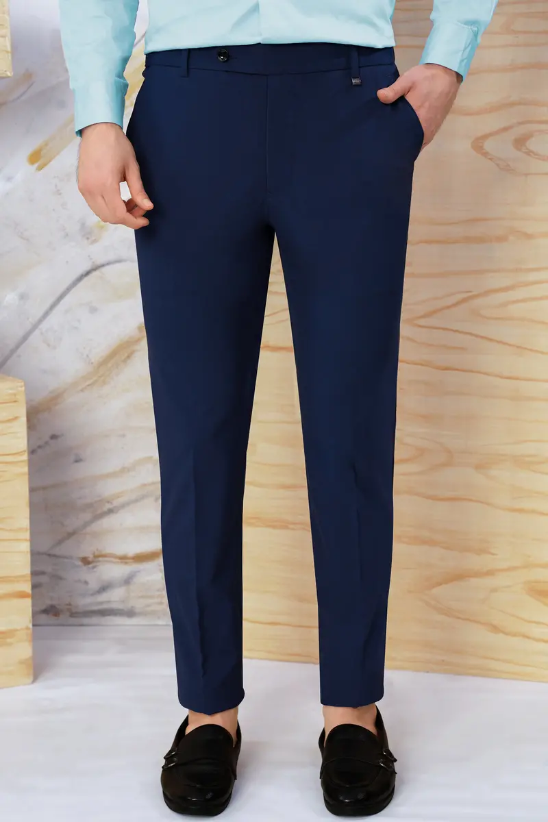 Midnight Blue Wool Rich Stretchable Waistband Pant 8