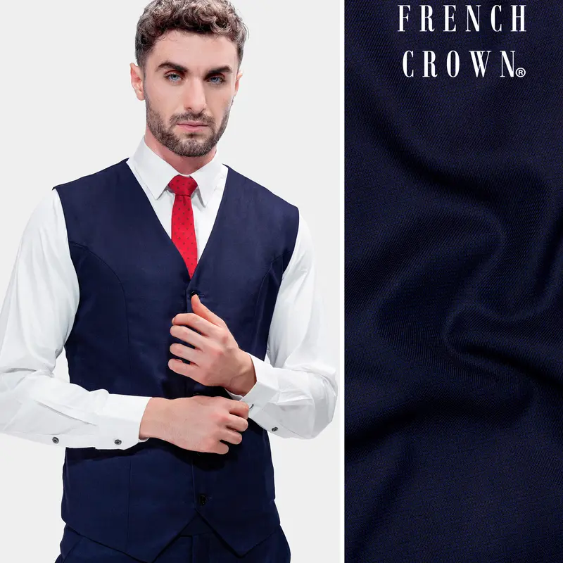 Midnight Blue Wool Rich Waistcoat 1