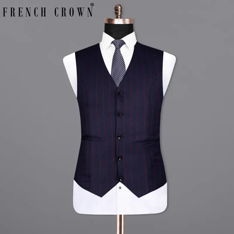 Midnight Express Blue Striped Wool Rich Waistcoat 1