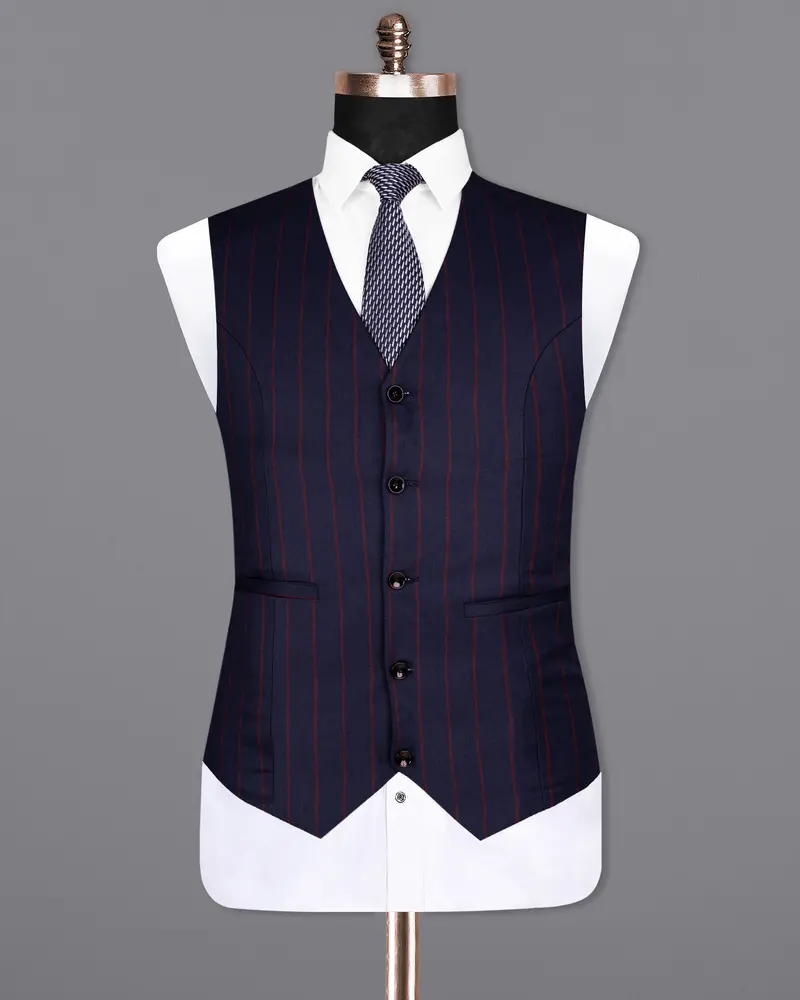 Midnight Express Blue Striped Wool Rich Waistcoat 2