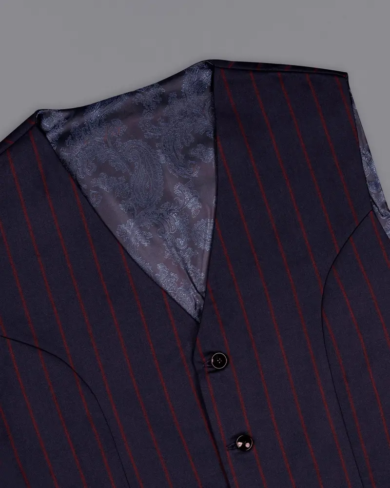 Midnight Express Blue Striped Wool Rich Waistcoat 4