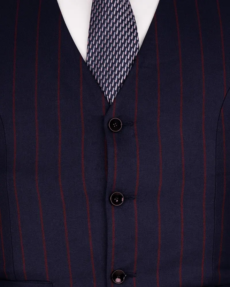 Midnight Express Blue Striped Wool Rich Waistcoat 5