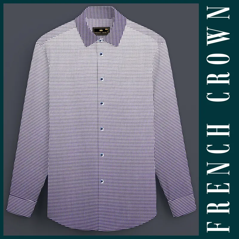 Midnight Frost-Ebony Blue And Bright White Marico Checks Printed Premium Cotton Shirt 1