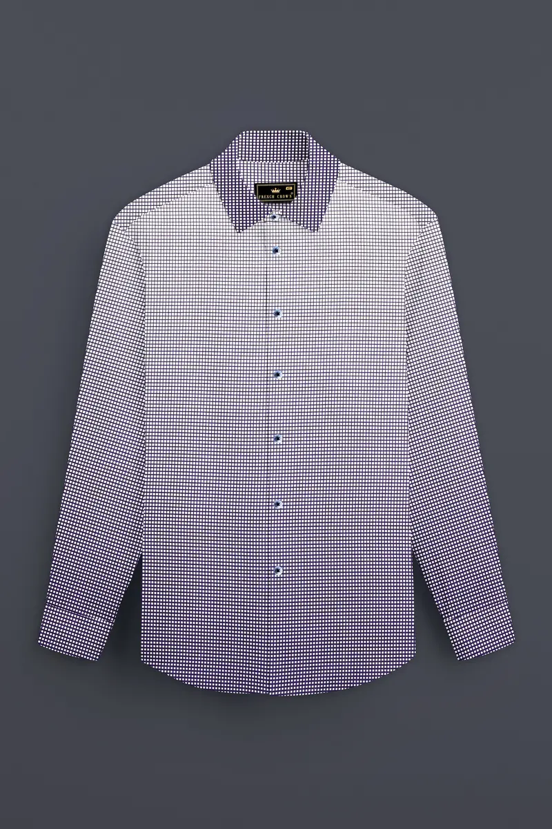 Midnight Frost-Ebony Blue And Bright White Marico Checks Printed Premium Cotton Shirt 2