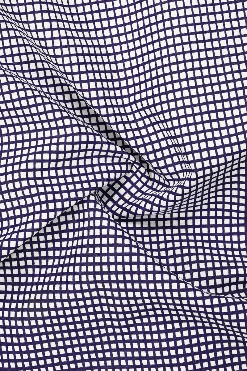 Midnight Frost-Ebony Blue And Bright White Marico Checks Printed Premium Cotton Shirt 3