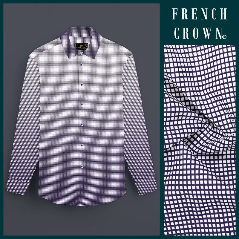 Midnight Frost-Ebony Blue And Bright White Marico Checks Printed Premium Cotton Shirt 9