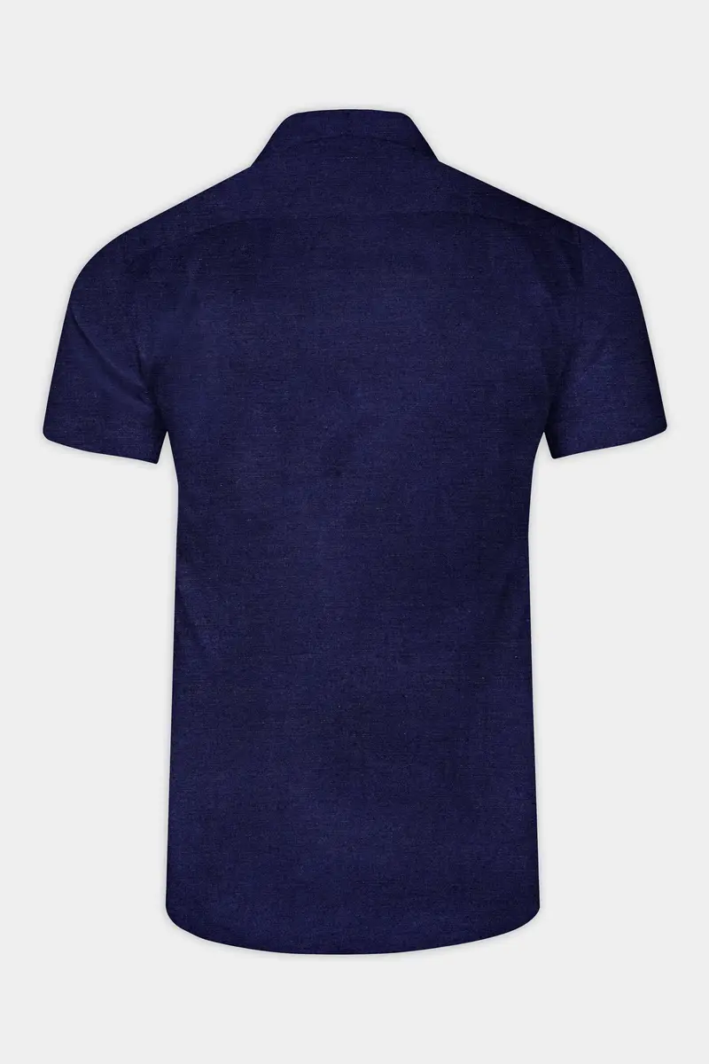 Midnight-Meteorite Blue Solid Luxurious Linen Casual Shirt 7