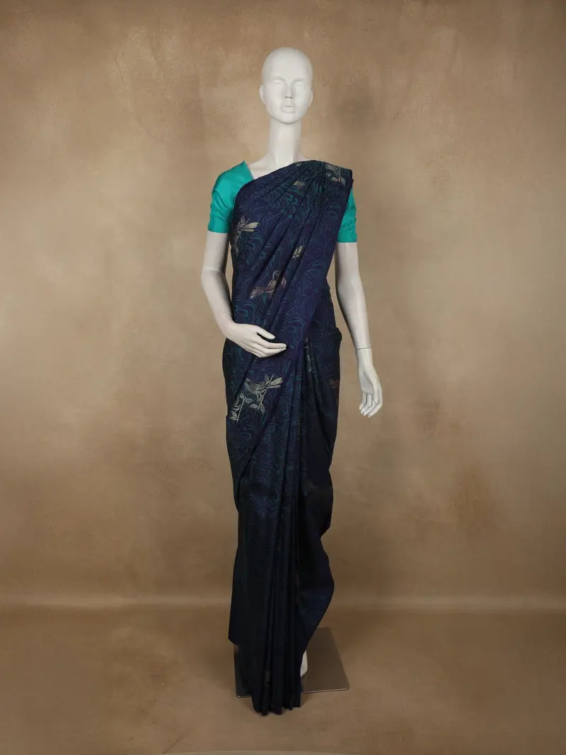 Midnight Navy Blue Abstract Woven Design Pure Kanchipuram Silk Saree 1