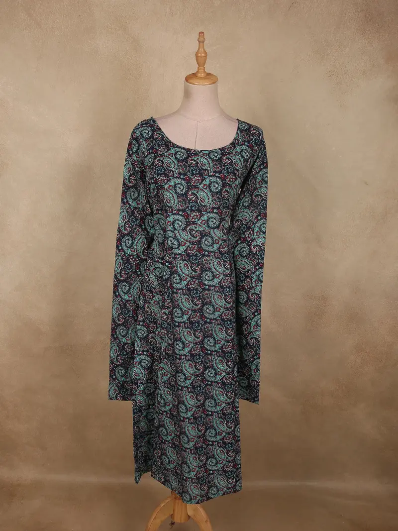 Midnight Navy Blue Paisley Printed Design Cotton Kurti 1