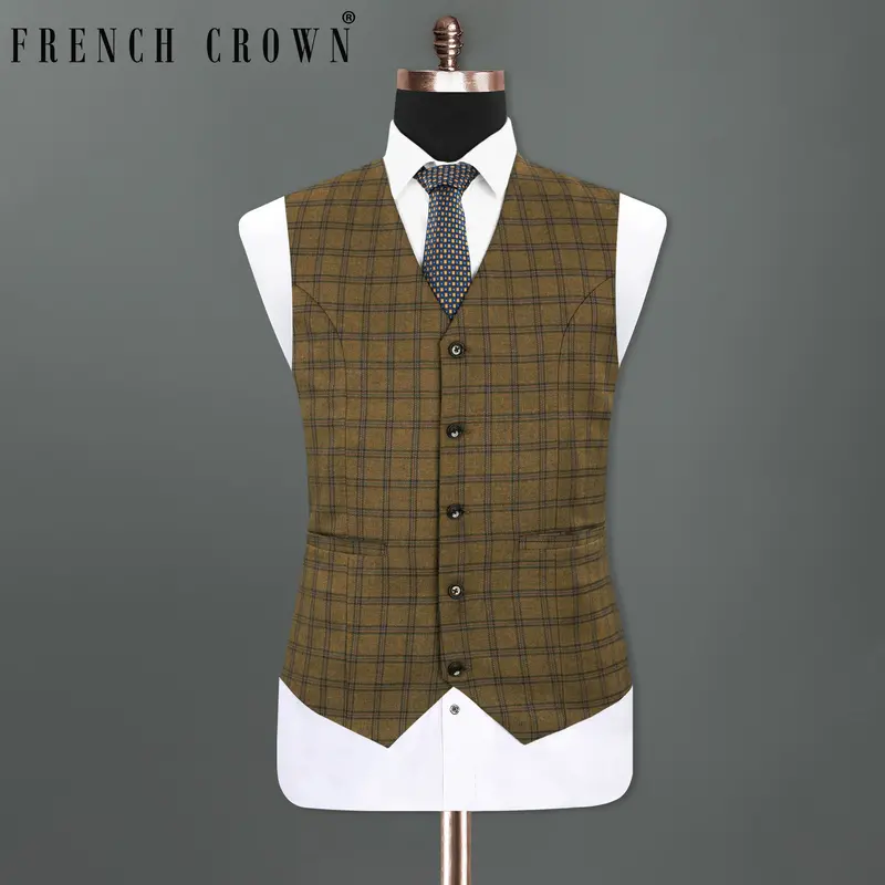 Milbrook Brown Plaid Wool Rich Waistcoat 1