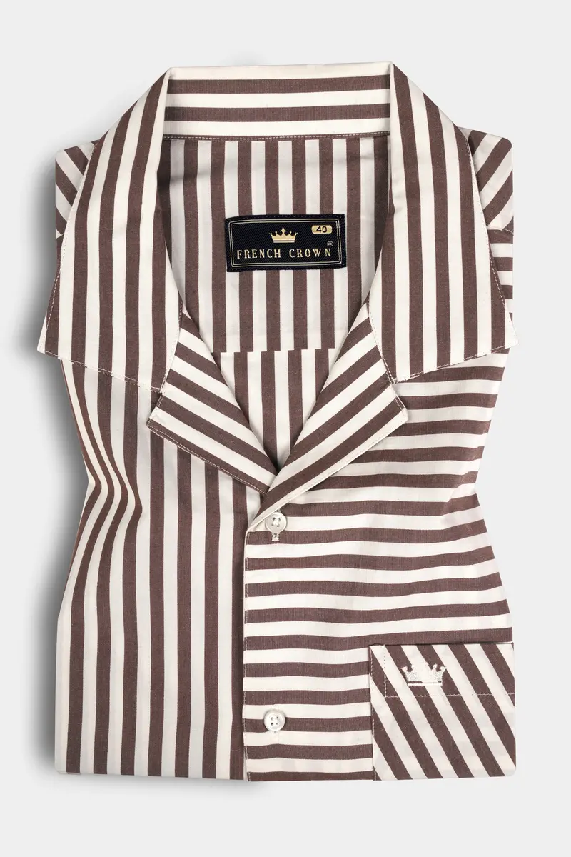 Millbrook Brown And White Striped Premium Cotton Designer Shirt 5
