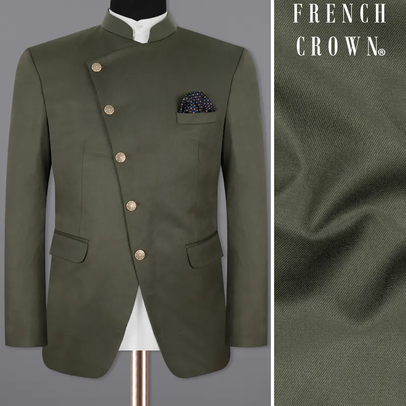 Millbrook Green Cross Placket Bandhgala/Mandarin Premium Cotton Blazer 1