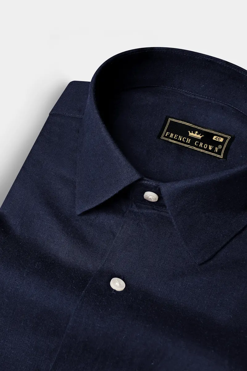 Millenium Blue Textured Luxurious Linen Shirt 1