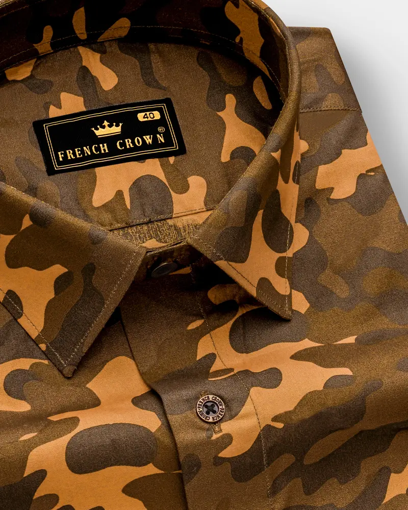 Milterra-Irish Coffee And Serria Orange Camouflage Military Printed Oxford Premium Cotton Casual Shirt 1
