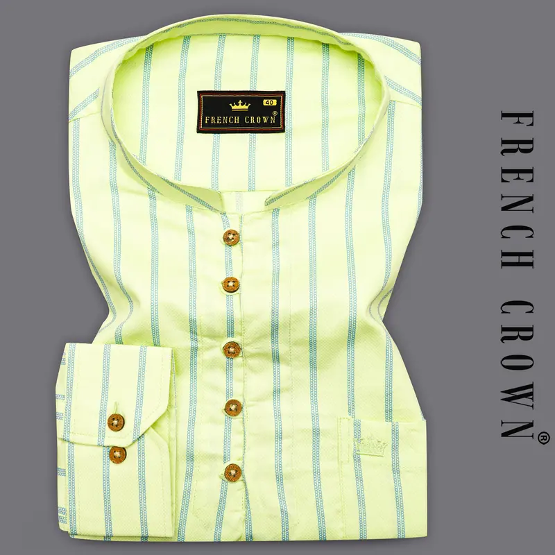 Mimosa Yellow Striped Dobby Textured Premium Giza Cotton Kurta Shirt 1