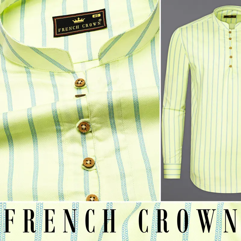 Mimosa Yellow Striped Dobby Textured Premium Giza Cotton Kurta Shirt 2