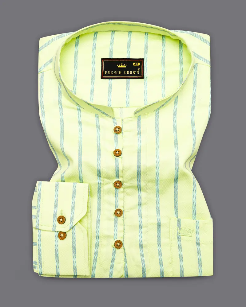 Mimosa Yellow Striped Dobby Textured Premium Giza Cotton Kurta Shirt 3