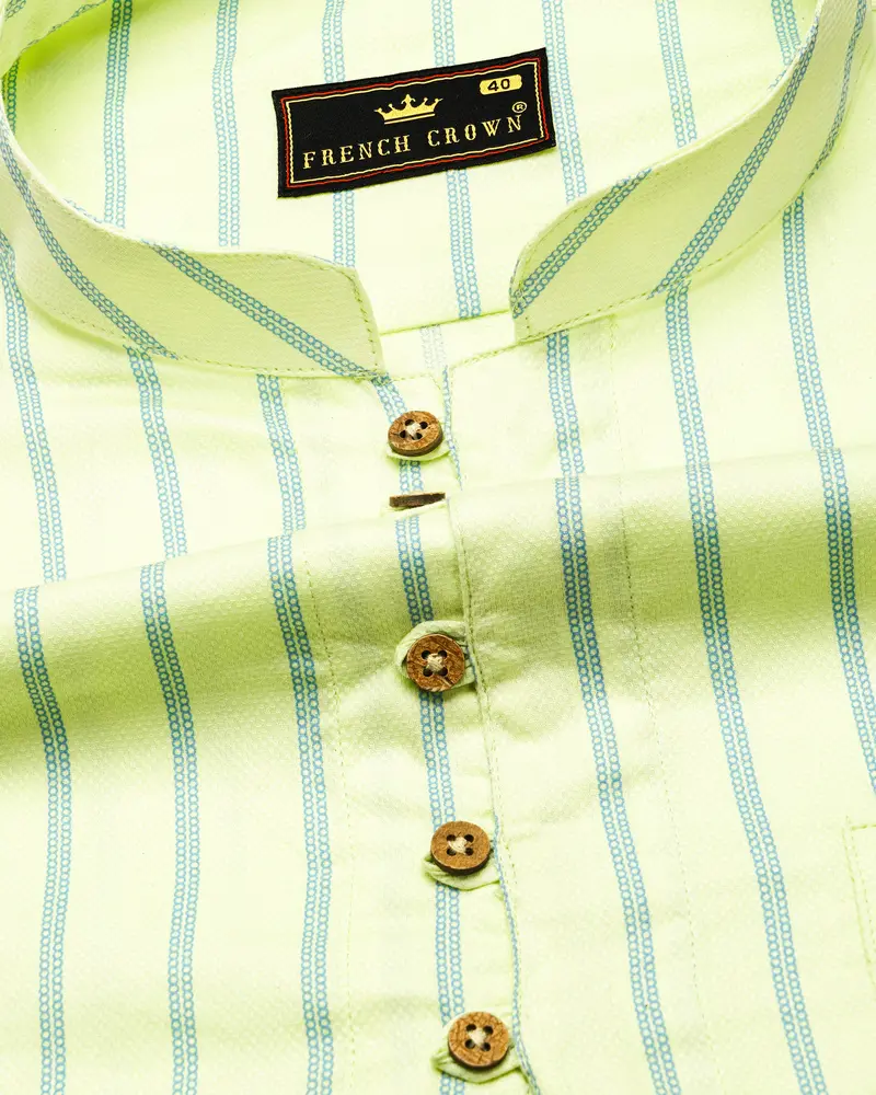 Mimosa Yellow Striped Dobby Textured Premium Giza Cotton Kurta Shirt 5
