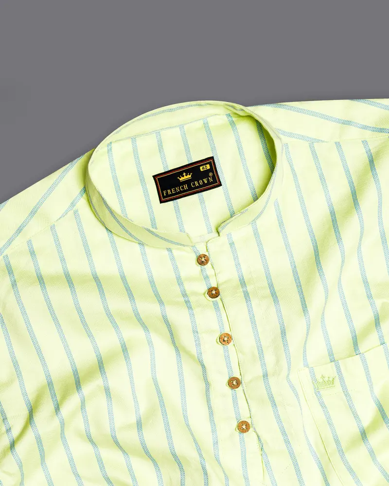 Mimosa Yellow Striped Dobby Textured Premium Giza Cotton Kurta Shirt 6