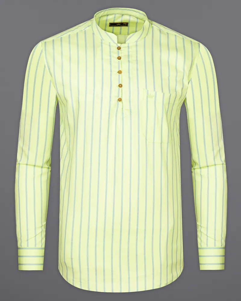 Mimosa Yellow Striped Dobby Textured Premium Giza Cotton Kurta Shirt 7