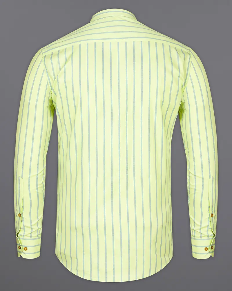Mimosa Yellow Striped Dobby Textured Premium Giza Cotton Kurta Shirt 8