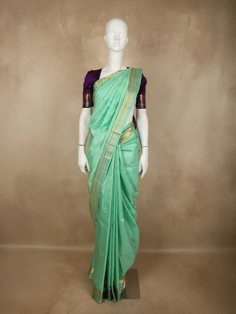 Min Aqua Green Butta Woven Design Pure Kanchipuram Silk Saree With Zari Border 1
