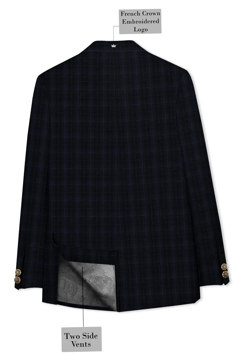 Mine Shaft Black Plaid Cross Placket Bandhgala Wool Rich Blazer 7