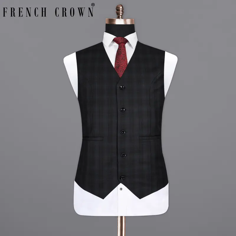 Mine Shaft Black Plaid Wool Rich Waistcoat 1