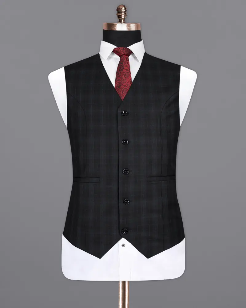 Mine Shaft Black Plaid Wool Rich Waistcoat 2